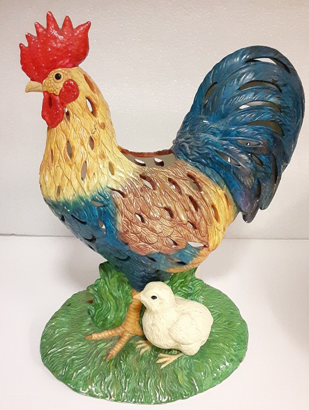 PartyLite Ceramic Rooster & Chick Figurine Farmhouse Candle Holder